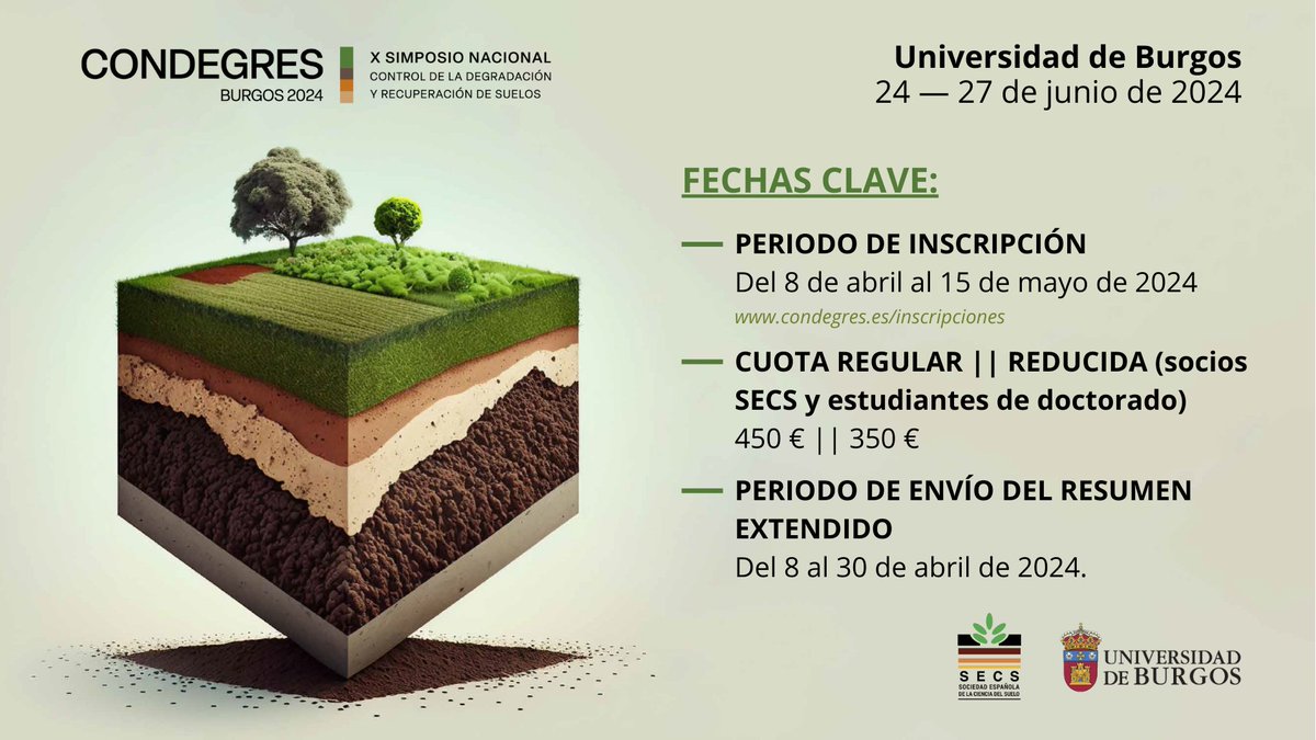 📢⚠️ ¡HOY se han abierto las inscripciones para participar en el #CONDEGRES2024! 📲 Formulario de inscripción: ubu.es/formularios/fo… 📲 Envío resúmenes extendidos: ubu.es/formularios/fo… 🌱🌍condegres.es