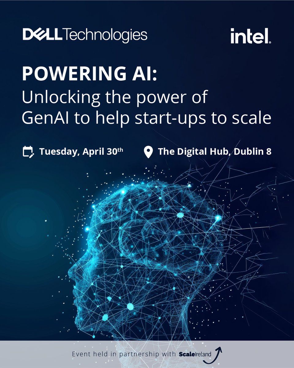 Get ready to scale your business with the power of GenAI! We are thrilled to partner with @DellTechIreland for an event aimed at leveraging #GenAI to power the growth of Irish start-ups & scaling co's at @TheDigitalHub, April 30th 12.30-2.30pm Register via bit.ly/4apE5KJ