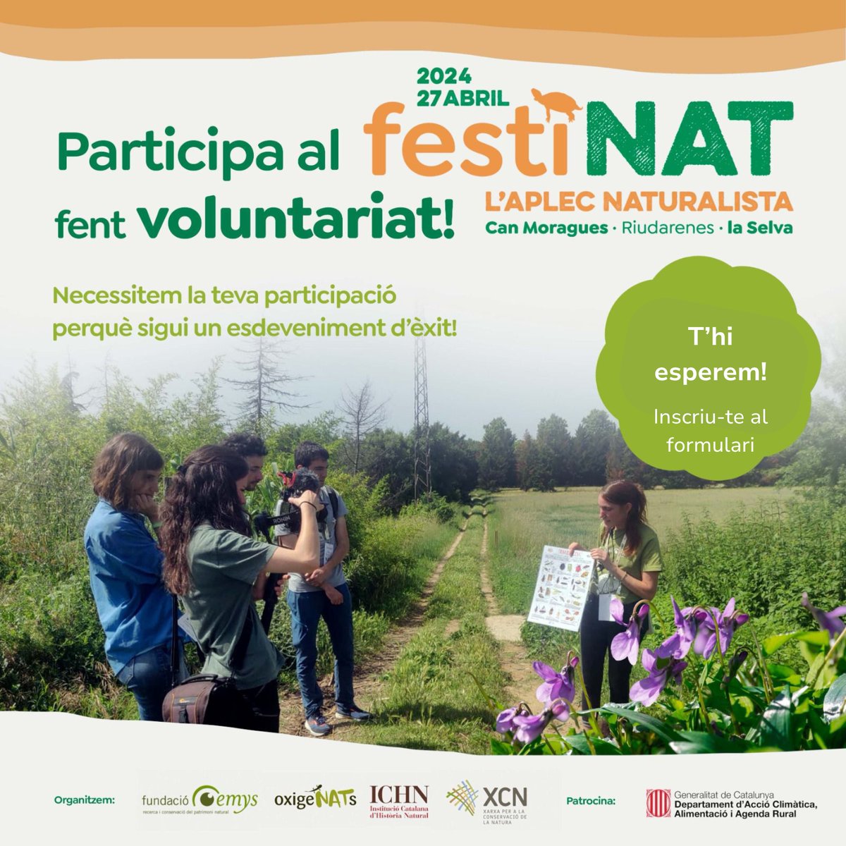 El FestiNat serà l'acte de presentació de la <a href="/SetmanaNatura/">Setmana de la Natura</a> i tindrà lloc el proper ✨27 d'abril✨ 

Busquem persones com tu, compromeses amb la natura💚 ens ajudes a que sigui un esdeveniment d'èxit?

🙋‍♀️Fes-te voluntari/a: voluntariatambiental.cat/activitat/part…