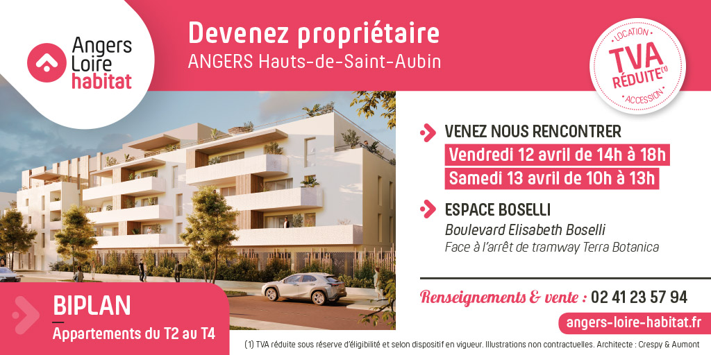 🏠Devenez propriétaire en location accession avec @ALH_49 Vendredi 12 avril de 14h à 18h Samedi 13 avril de 10h à 13h Espace Boselli, boulevard Boselli Renseignements au ☎️ 02 41 23 57 ➡️Plus d'infos angers-loire-habitat.fr/programmes-neu…