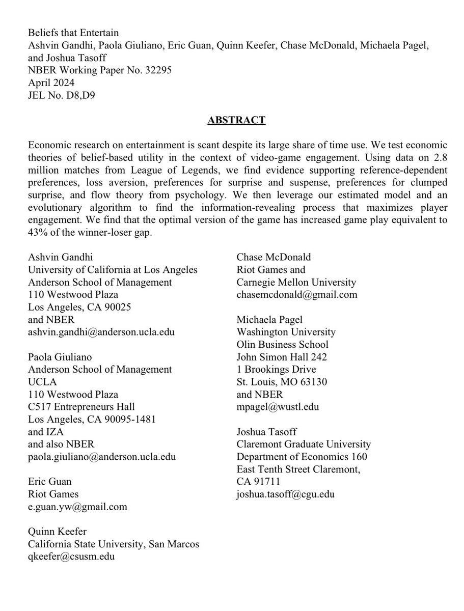 The secrets of game design using millions of matches:
1) Players play more when there is suspense (the eventual winner starts from behind) but not surprise (an upset by a weaker player)
2) Flow is key - intermediate challenge is best
(Also they measure impact in lifetimes played)