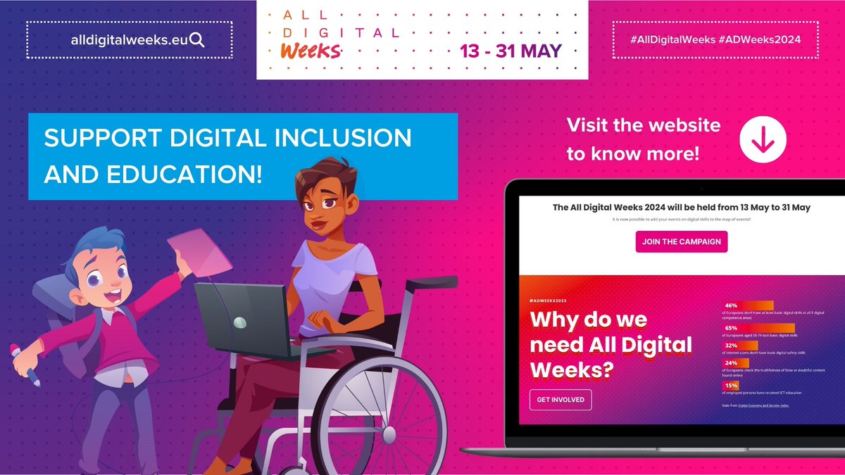 As a strategic partner of #AllDigitalWeeks, the annual digital inclusion and education campaign organised by @AllDigitalEU, we want to acknowledge the work of every digital education stakeholder across Europe.
Follow and join the #ADWeeks2024 campaign: alldigitalweeks.eu