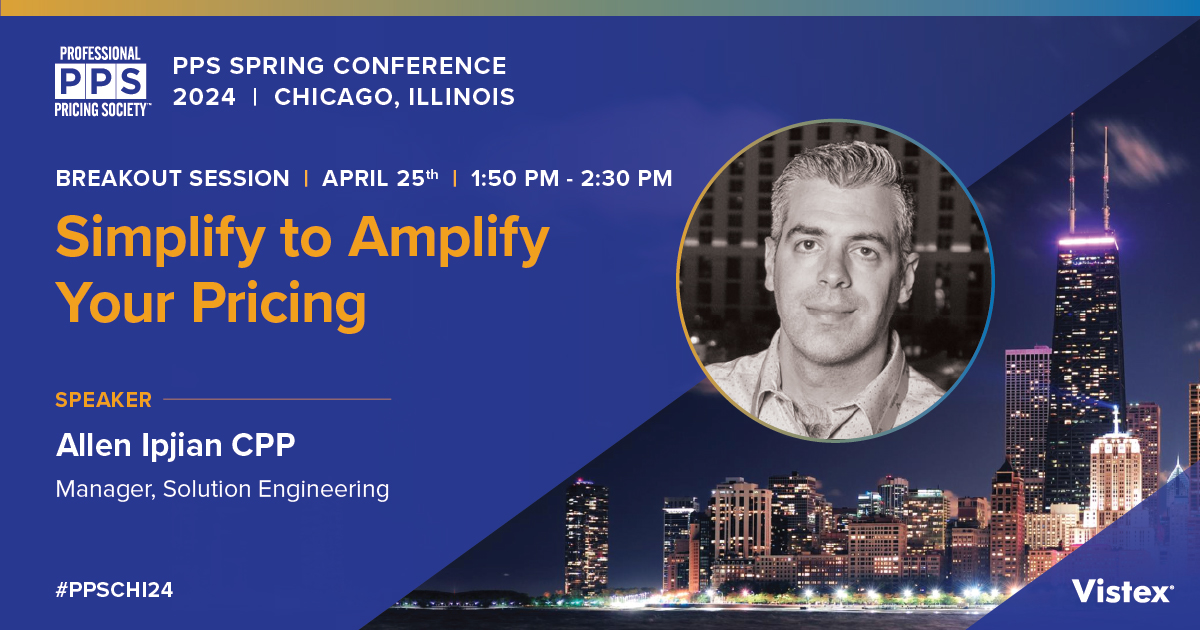 We are thrilled to share that Vistex will be sponsoring and speaking at this year’s @PricingSociety Spring Conference! Happening right in our backyard in Chicago, IL, the event will take place on April 24 – 26th. 🏙 We can’t wait to see you there at #PPSCHI24! ✨