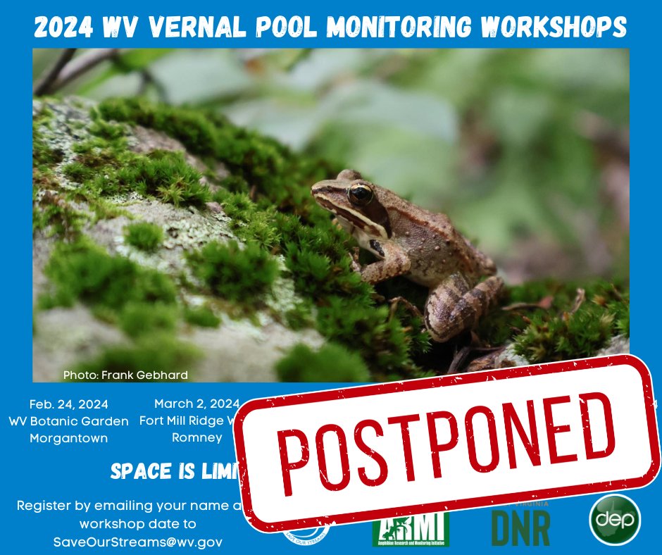 The Vernal Pool Monitoring Workshop this Friday, April 12th, is postponed due to anticipated weather conditions. More information will soon be available.