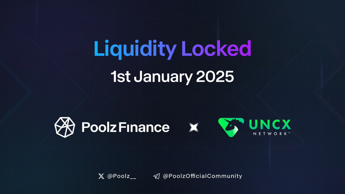 $POOLX Liquidity Locked $POOLX Liquidity is now locked on @UNCX_token 🔐 Locked Amount: $325K 🔐 Period of time: Until 1st January 2025 🔐 Contract Address: 0xbaea9aba1454df334943951d51116ae342eab255 🔗 Locked Validation: univ3.uncx.network/lock/univ3/cha…