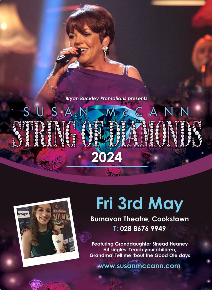 Susan McCann brings her fabulous 'String of Diamonds Tour' to the Burnavon Theatre on Friday 3 May! Limited tickets remaining at the link below ➡️ burnavon.com/whats-on/susan…