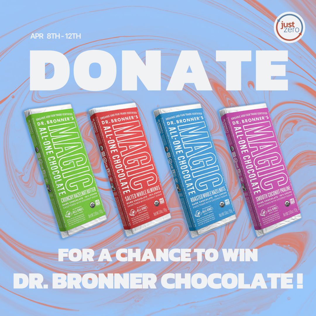 Want a chance to win some Dr. Bronner Chocolate?🎁 This week, as we dive into the world of waste, we ask that you donate to Just Zero. As thanks for the support, we'll be randomly gifting chocolate goodie baskets to 3 donors! @DrBronner ✨ Donate👇💚 buff.ly/3J6BnxF