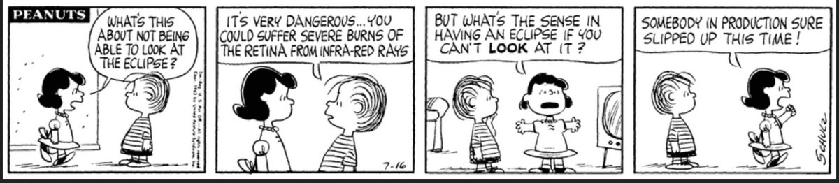 The 'Peanuts' strip for today's eclipse (from July 16, 1963).