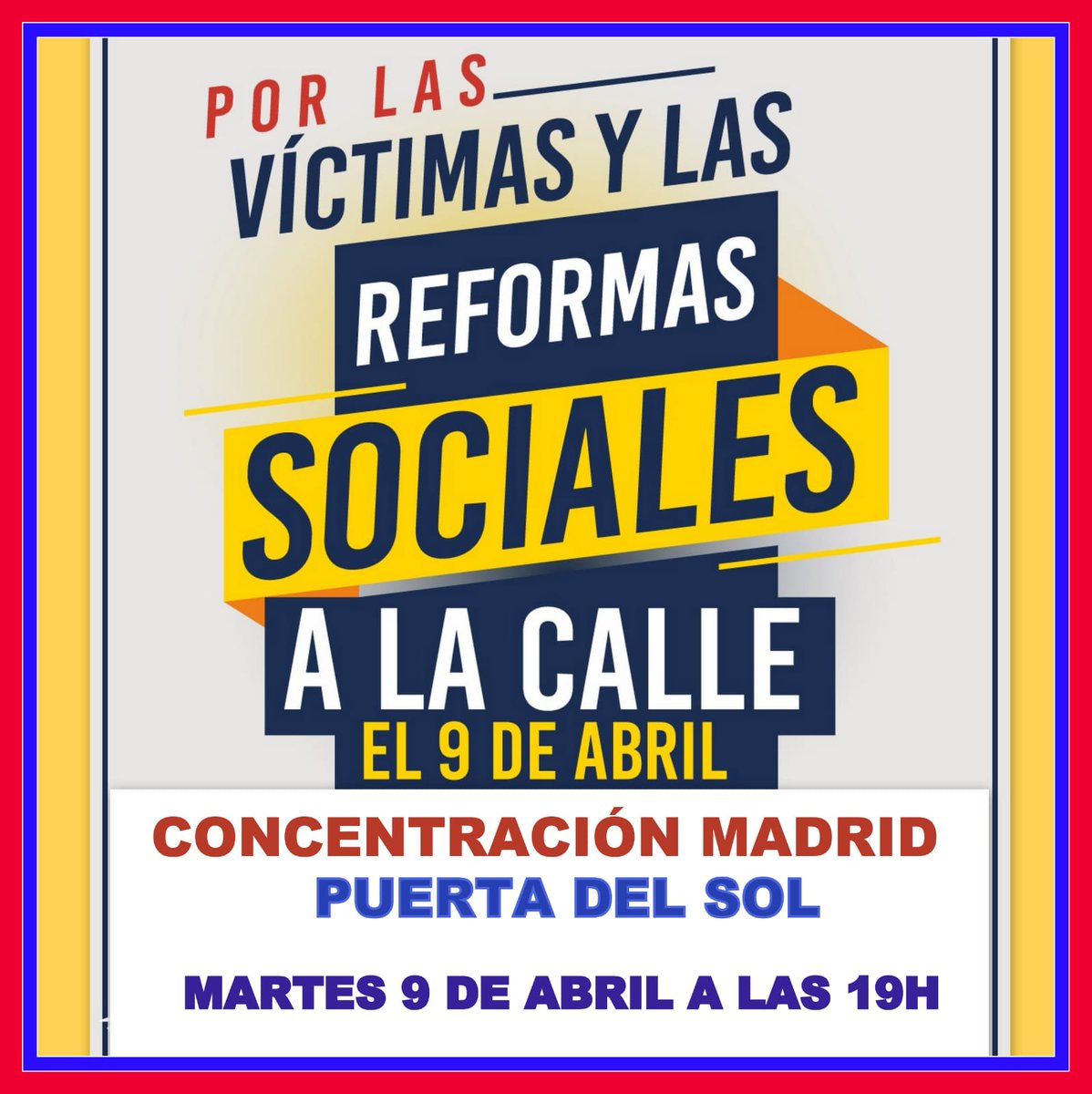 #Madrid TOD@S 𝘝𝐀𝘔𝐎𝘚 𝘈 𝘜𝐍𝘐𝐑 𝐍𝘜𝐄𝘚𝐓𝘙𝐀𝘚 𝘝𝐎𝘊𝐄𝘚 𝘗𝐎𝘙 𝘓𝐀𝘚 𝘝𝐈́𝘊𝐓𝘐𝐌𝘈𝐒, 𝘓𝘈 𝘗𝘈𝘡 𝐘 𝐋𝘈𝐒 𝐑𝘌𝐅𝘖𝐑𝘔𝐀𝘚 𝘚𝐎𝘊𝐈𝘈𝐋𝘌𝐒, 𝐓𝘖𝐃𝘈𝐒/𝐎𝘚 𝐀𝐋𝘈 𝘊𝐀𝘓𝐋E @YoAlejoV @revistaRAYA @VeletaWilly @GenerUsuga @MadameSiimone @todonoticias @petrogustavo