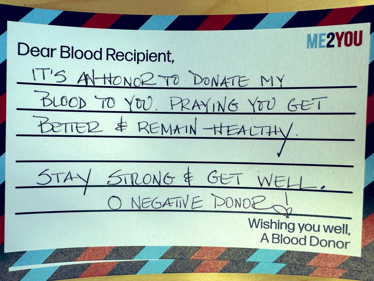HermelinMD's tweet photo. It’s #Me2You Monday
There are so many things to be in awe and celebrate in life like🌷blooming tulips, a 🌘#SolarEclipse, or 🎻@YoYo_Ma cello concertos.
But to me, I am always in awe of our incredible blood donors who take the time to donate day after day. Here are a few of the messages they have written to the patients who receive their #giftoflife.
