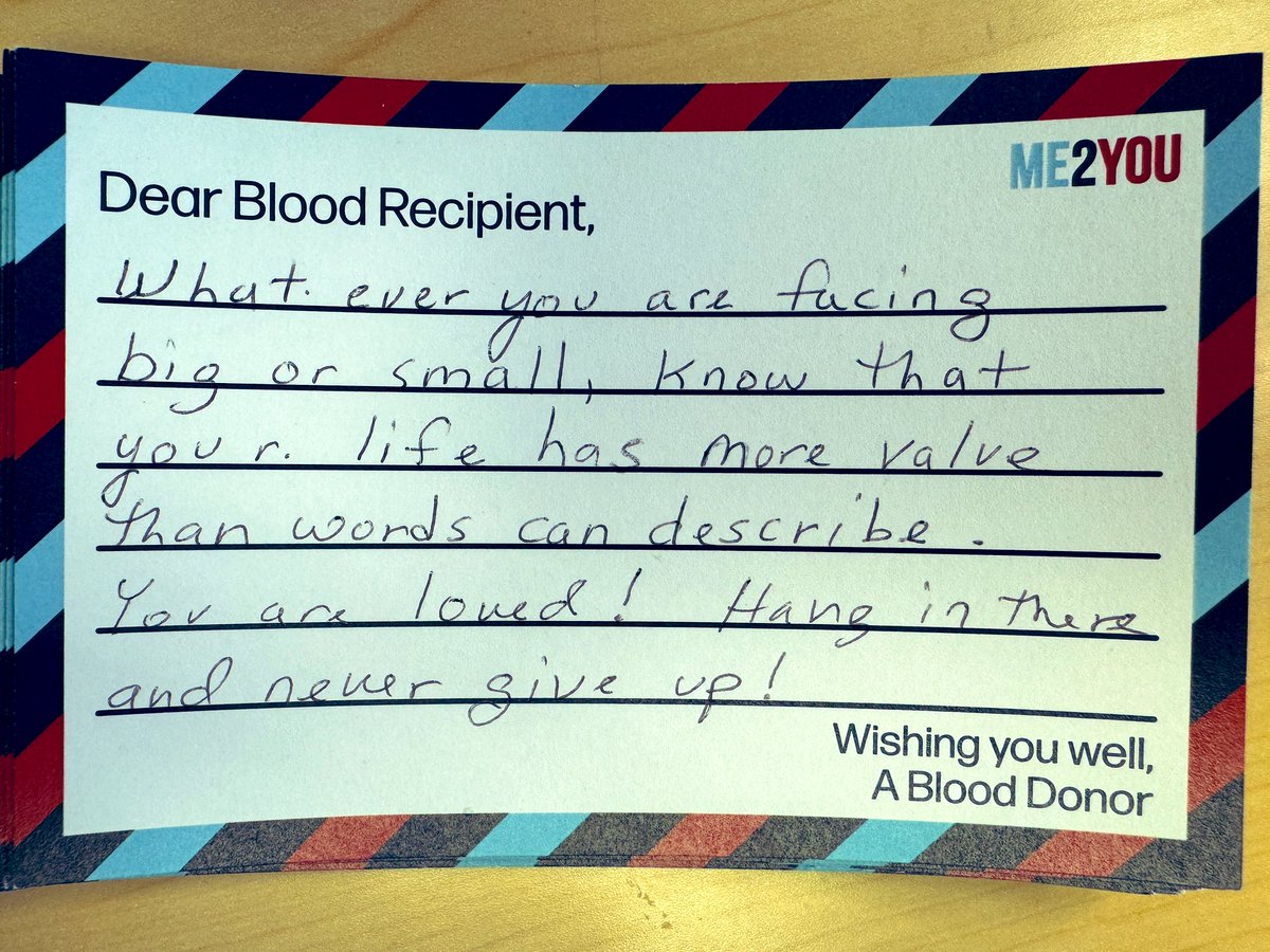HermelinMD's tweet photo. It’s #Me2You Monday
There are so many things to be in awe and celebrate in life like🌷blooming tulips, a 🌘#SolarEclipse, or 🎻@YoYo_Ma cello concertos.
But to me, I am always in awe of our incredible blood donors who take the time to donate day after day. Here are a few of the messages they have written to the patients who receive their #giftoflife.