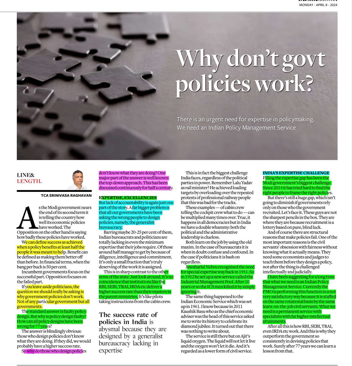 Why policies don’t work. Generalist vs Specialist debate. Source: Business line #UPSC