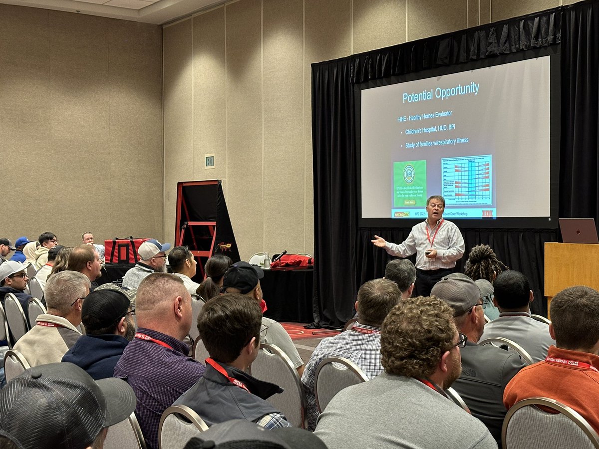“Your main goal is to create healthy buildings.” - Ken Allison #NHPC24 day one workshops are in full swing! Packed room as @RetrotecGuy and Ken Allison of @IDIDistributors cover air sealing and air tightness.