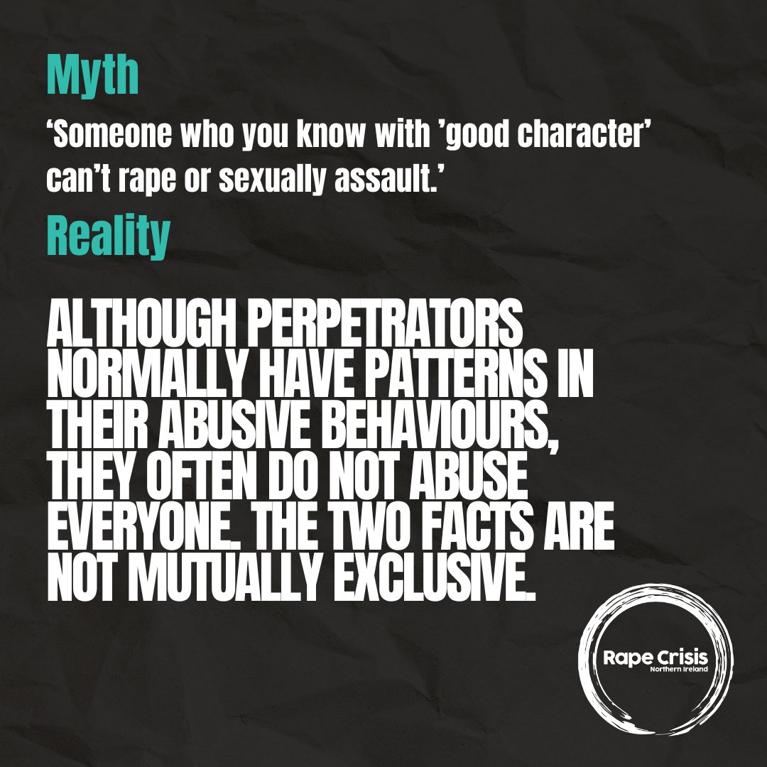 April marks 'Sexual Assault Awareness month', incase you missed them, here are some Monday Myth Busters about rape & sexual assault. #support #endrapeculture #endrapemyths #abolishgoodcharacter #ItsNotOk #traumaresponse #SAAM24