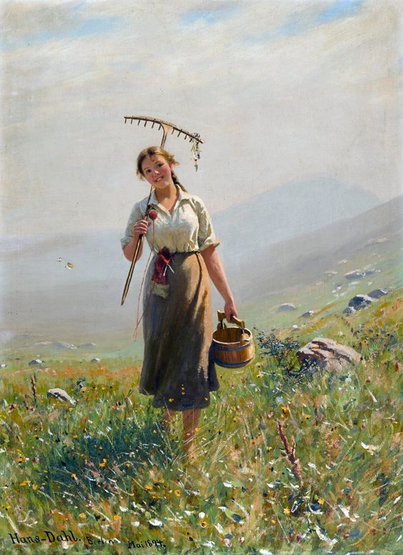 'Una joven en el prado',  del pintor noruego Hans Dahl (1849-1937).