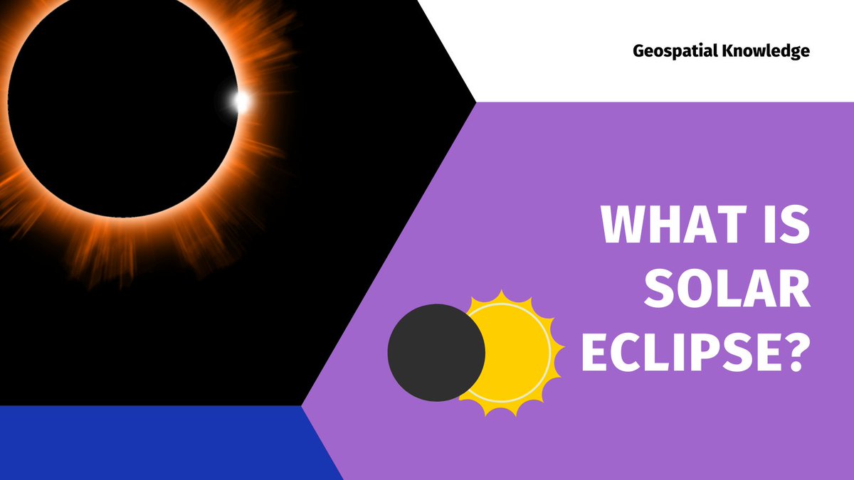 BlGeospatial's tweet image. What is a Solar eclipse?

A solar eclipse happens when the Moon gets between the Earth and the Sun, blocking the Sun&apos;s light. It creates a shadow on Earth, making it look like the Sun is disappearing for a short time.
#SolarEclipse #Solar