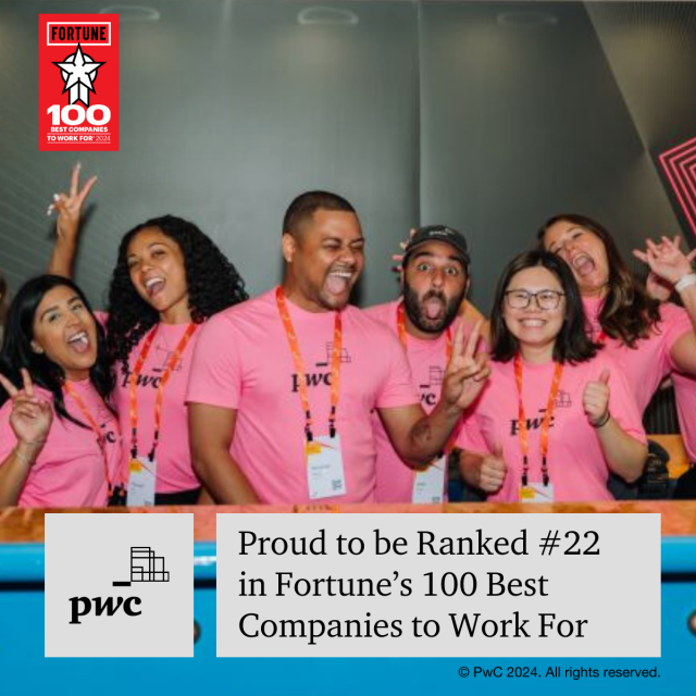 WhitneyRagan1's tweet photo. #PwCProud to be part of an organization ranked #22 on the 2024 Fortune 100 Best Companies to Work For® list, climbing 8 spots since last year! This accomplishment reflects the passion and innovation that everyone who makes up our firm brings each day. https://t.co/fVLRByIEbE https://t.co/esrFg8jZEb