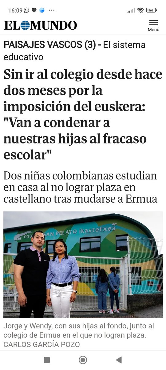 Una parella de colombians afincats a Euskadi es neguen a portar a l'escola els fills perquè les classes són en euskera. Dirien el mateix si fossin a França, Alemania..No. Es creuen que són a la 'madre patria'. Mereixen l'expulsió