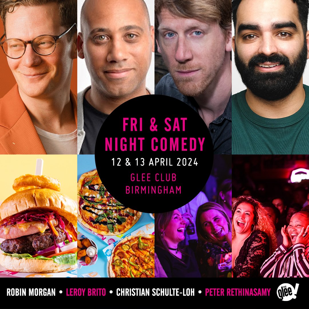 📆 Friday & Saturday Night Comedy, featuring @robinjaymorgan, @leroybrito, @GermanComedian & @standuppete Superb stand-up comedians and a great range of tasty food offerings Tickets 🎟 bit.ly/BhamWeekendCom