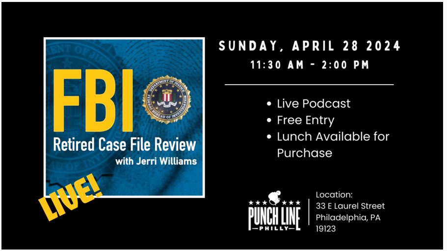 Since we’re on the topic, Jerri will be recording her show live in Philadelphia on Sunday, April 24, from 11:30am to 2:00pm. #FBI #Philly