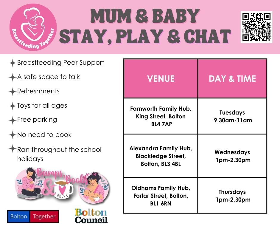 Did you know, you can access infant feeding support from Bolton Family Hubs, even in the school holidays? Join us, we'd love to see you!