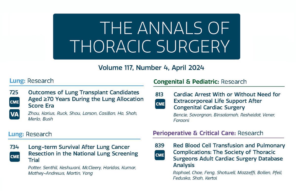 Our April #CME activities are now available online! April #CME activities, and previous month’s #CME activities, can be viewed on our website: annalsthoracicsurgery.org/cme/homeFollow along for April’s featured #AnnalsCME articles