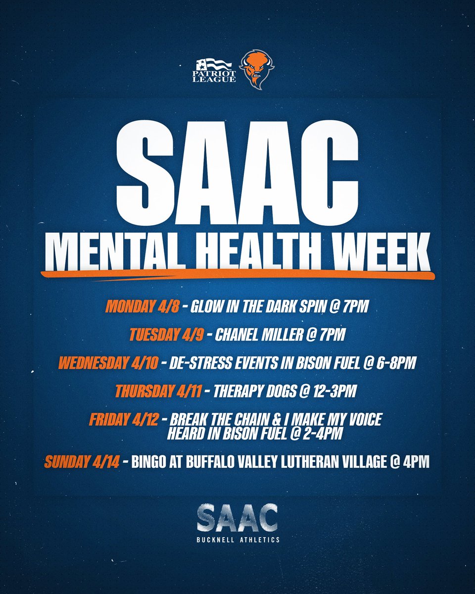 We hope to see you at the events this week for the @BucknellSaac Mental Health Week!