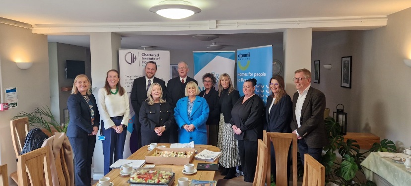 We were delighted to host @hilarybennmp with @CIHNI at @ClanmilHousing Cedar Court, N’abbey today. A positive roundtable discussion on funding, infrastructure, retrofit plus the positive community work done by Housing Associations across NI.