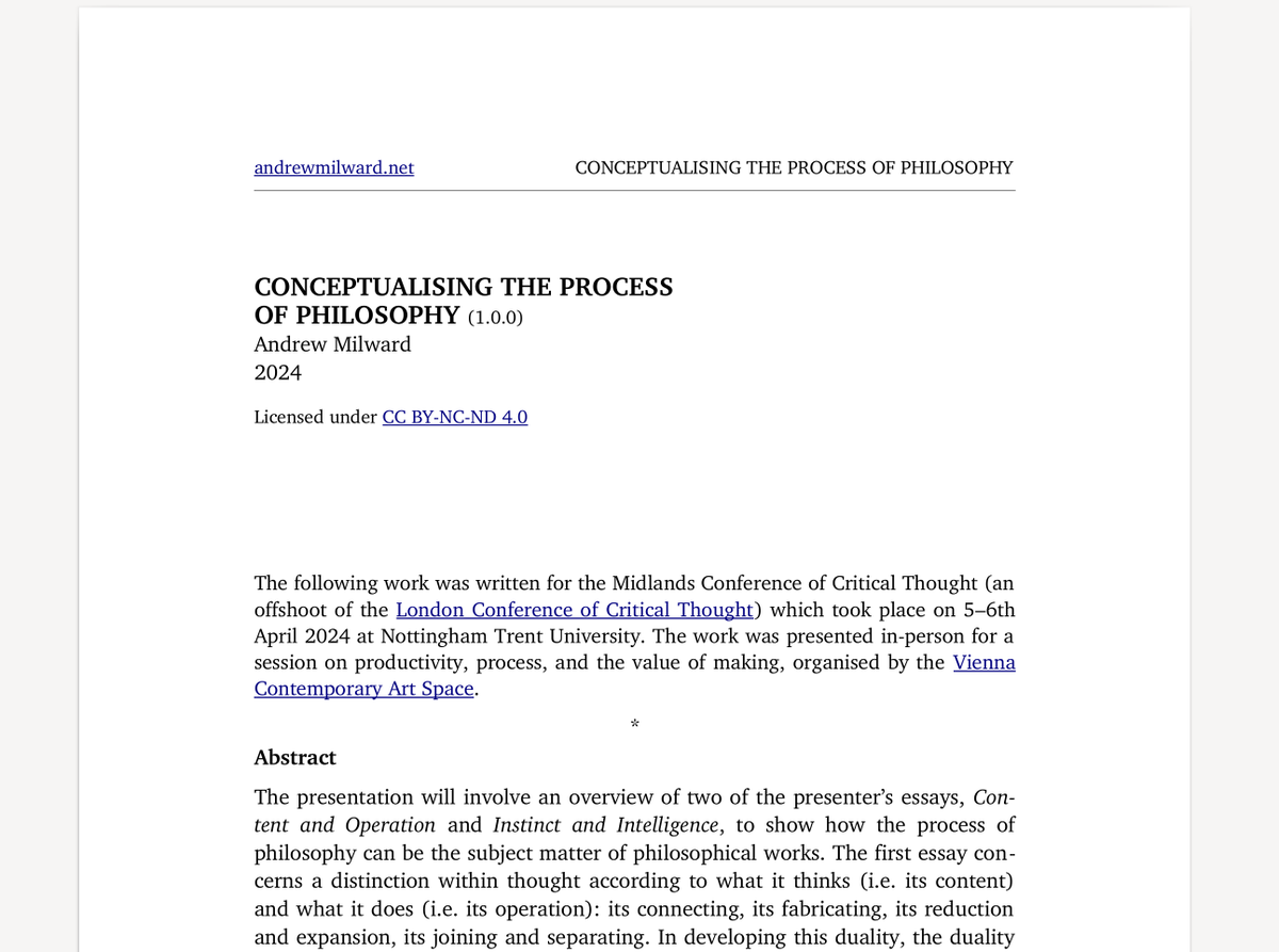 andrewmilward's tweet photo. New work: Conceptualising the Process of Philosophy - a paper read at the Midlands Conference of Critical Thought (an offshoot of @LondonCritical): https://t.co/bIIUcNRdZ0 https://t.co/jD5uhEBLIu