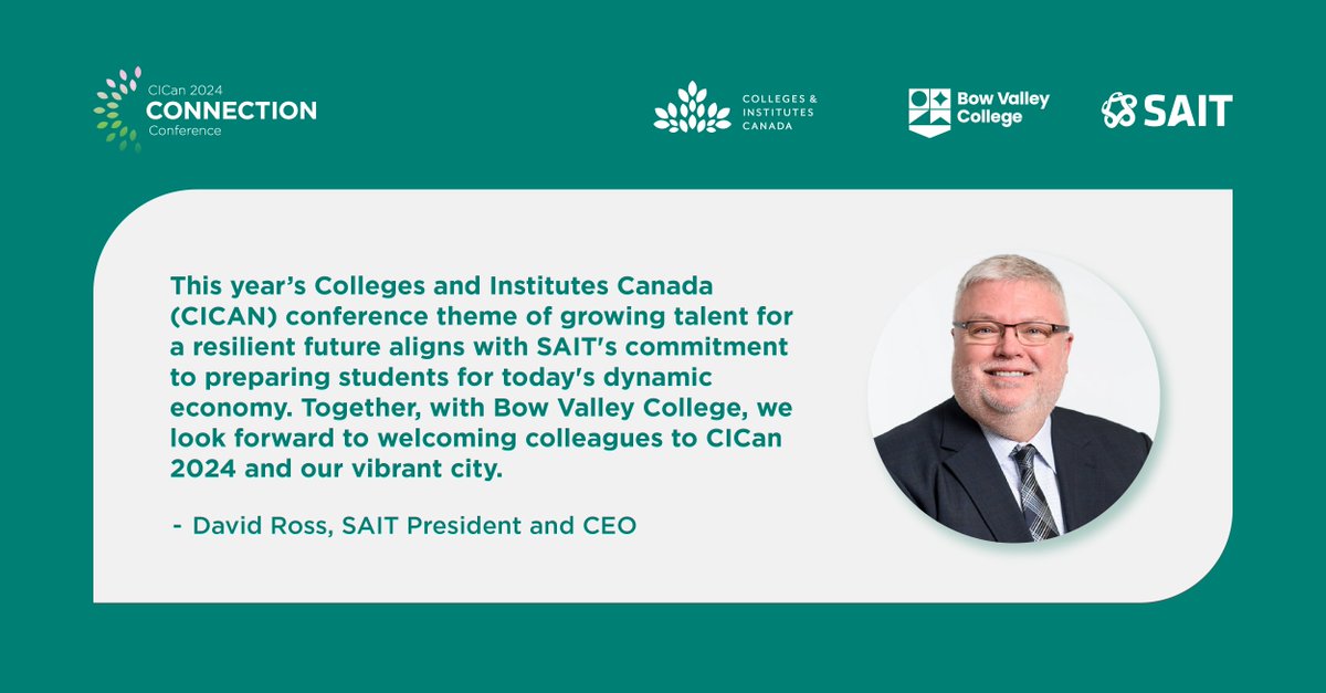 Much like @sait’s President, David Ross, we’re looking forward to welcoming #CICan24 attendees to @calgary, where we will discuss, share, and be inspired by how we are #growingtalent for success in a rapidly changing world. @BowValley Learn more ► tiny.cican.org/conf24