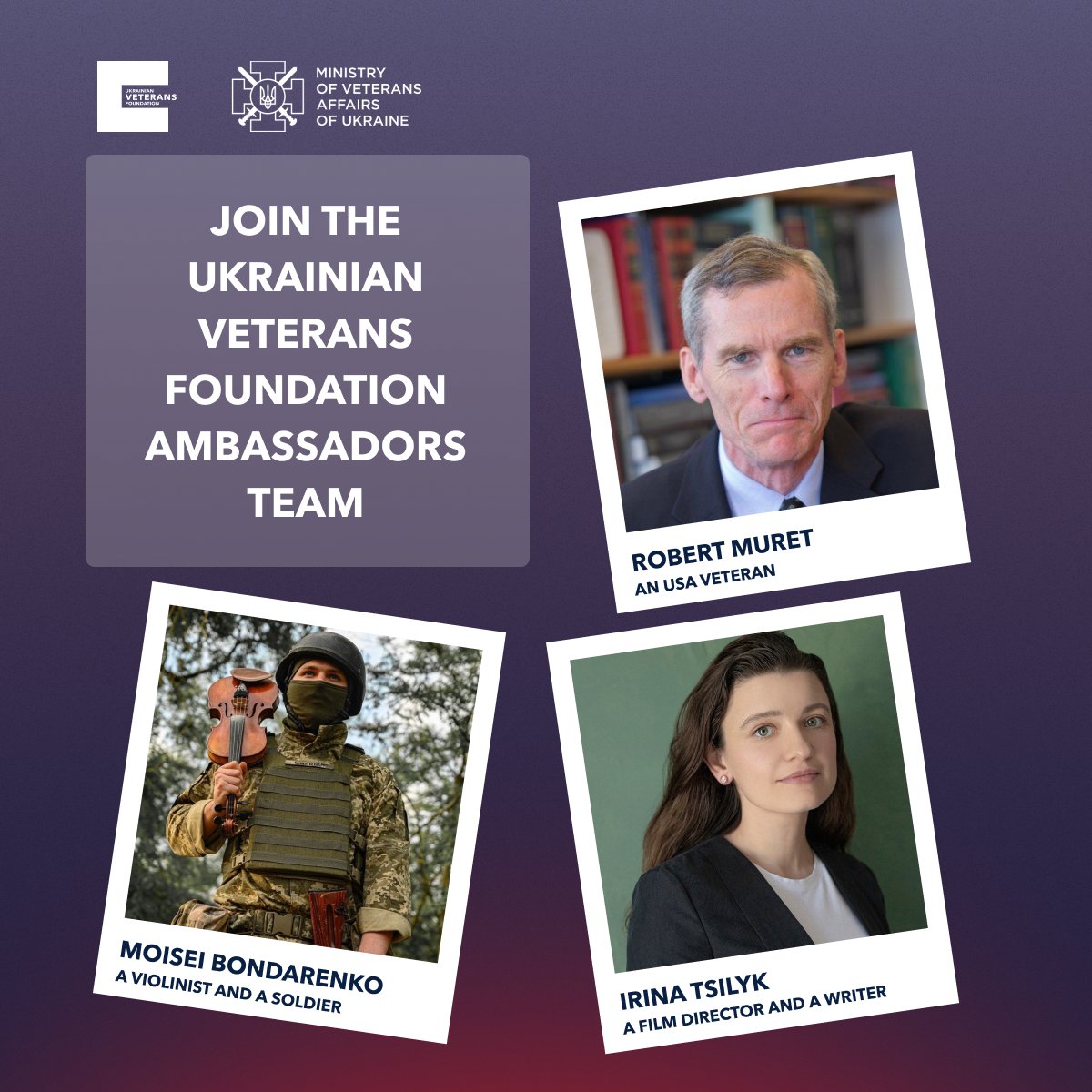 We announce the Ukrainian Veterans Foundation Ambassadors program, which aims to strengthen ties between veterans and society, as well as to facilitate the successful reintegration of veterans into civilian life.

For those who wish to join: veteranfund.com.ua/ambassadors/