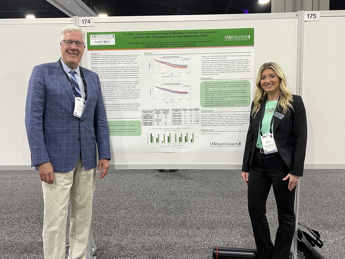 CorneliusDyke's tweet photo. Congratulations Ashley Matter on your #ACC2024 poster #tavr #bleedingcomplications @UNDSMHS @UNDSurgery @SanfordHealth https://t.co/pX0XATyDyW