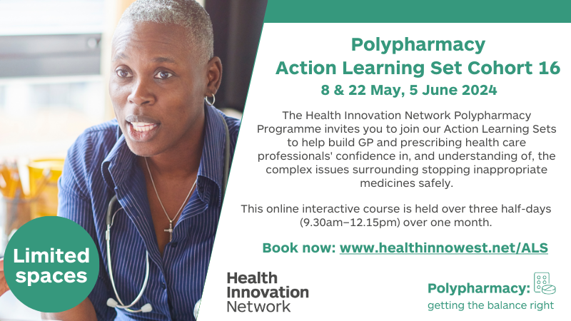Join over 1000 GPs and Pharmacists who have completed @HealthInnovNet Polypharmacy Action Learning Set Training & consistently rate the course as improving confidence, knowledge & skills in addressing #problematicpolypharmacy next cohort starts 8th May tinyurl.com/mpnt4s7m