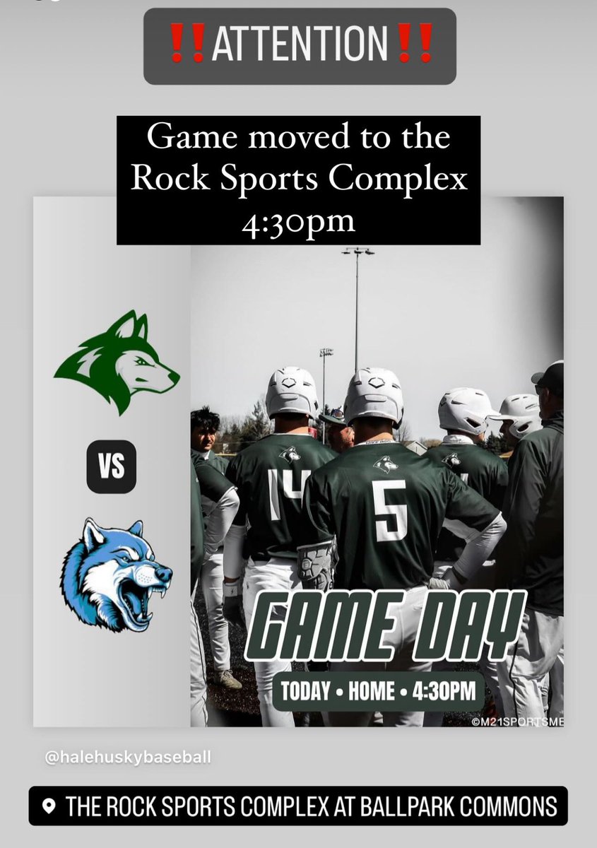 Update!!! - Game moved to the Rock in Franklin game time still 4:30pm!!
