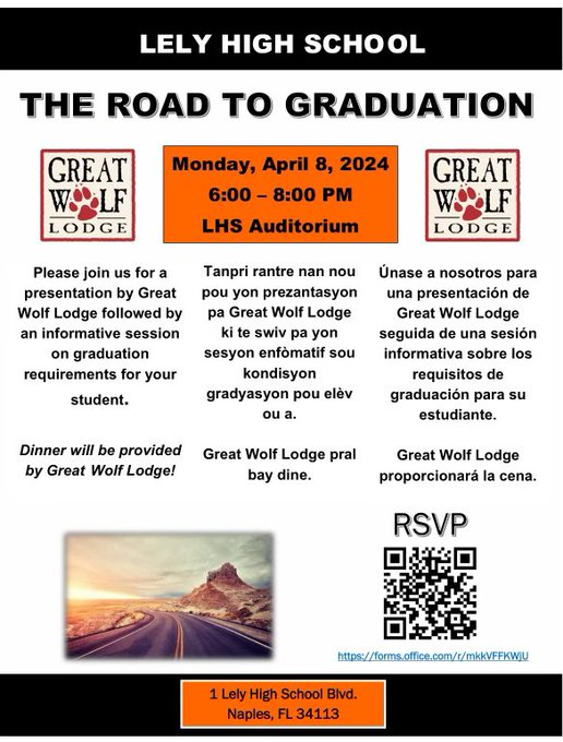 Come join us on April 8th for dinner and informational presentation on “The Road to Graduation”