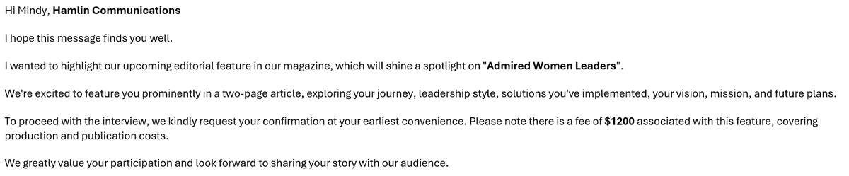 You, too, can be an Admired Woman Leader...just $1200 Bucks.