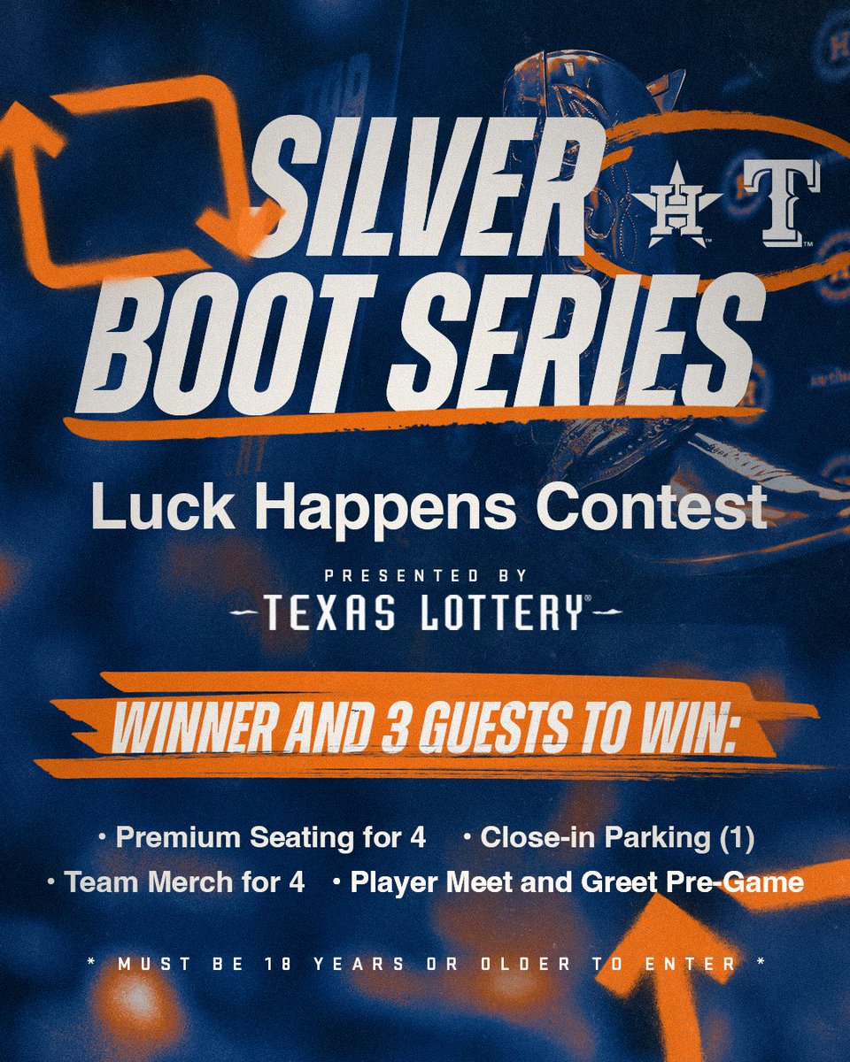 Houston Astros (@astros) on Twitter photo The battle for The Silver Boot is back! RT for a chance to win an MVP experience on Saturday 4/13 during this season's Silver Boot Series, thanks to the <a href="/TexasLottery/">Texas Lottery</a>! #LUCKHAPPENS The battle for The Silver Boot is back! RT for a chance to win an MVP experience on Saturday 4/13 during this season's Silver Boot Series, thanks to the <a href="/TexasLottery/">Texas Lottery</a>! #LUCKHAPPENS