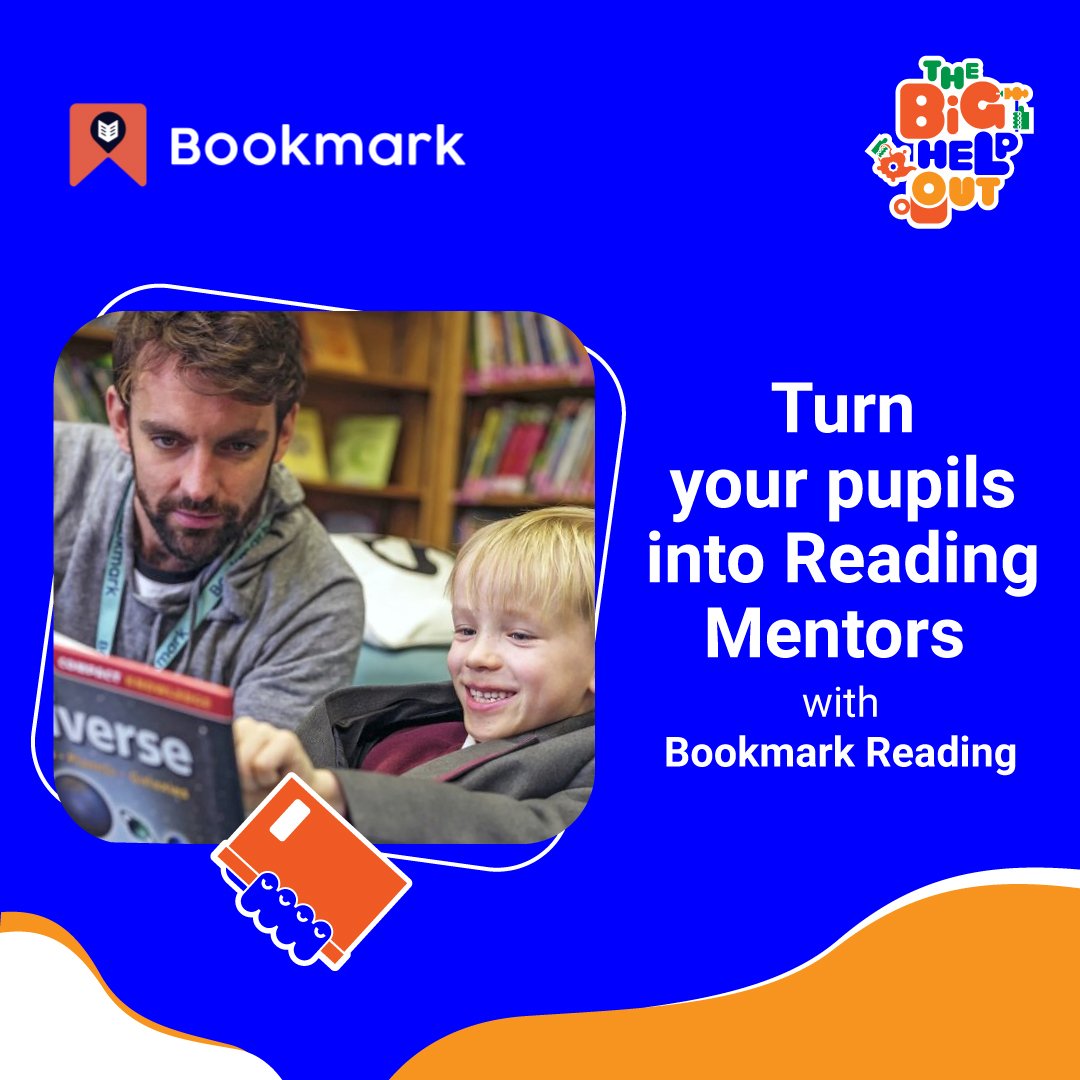 Schools, we're excited to team up with @BookmarkCharity to get children into reading & help them become role models for young ones.

Why not get involved in #BigHelpOut so the next generation can learn more about #volunteering? 💚✋

Visit bit.ly/bho-schools-x to learn more!