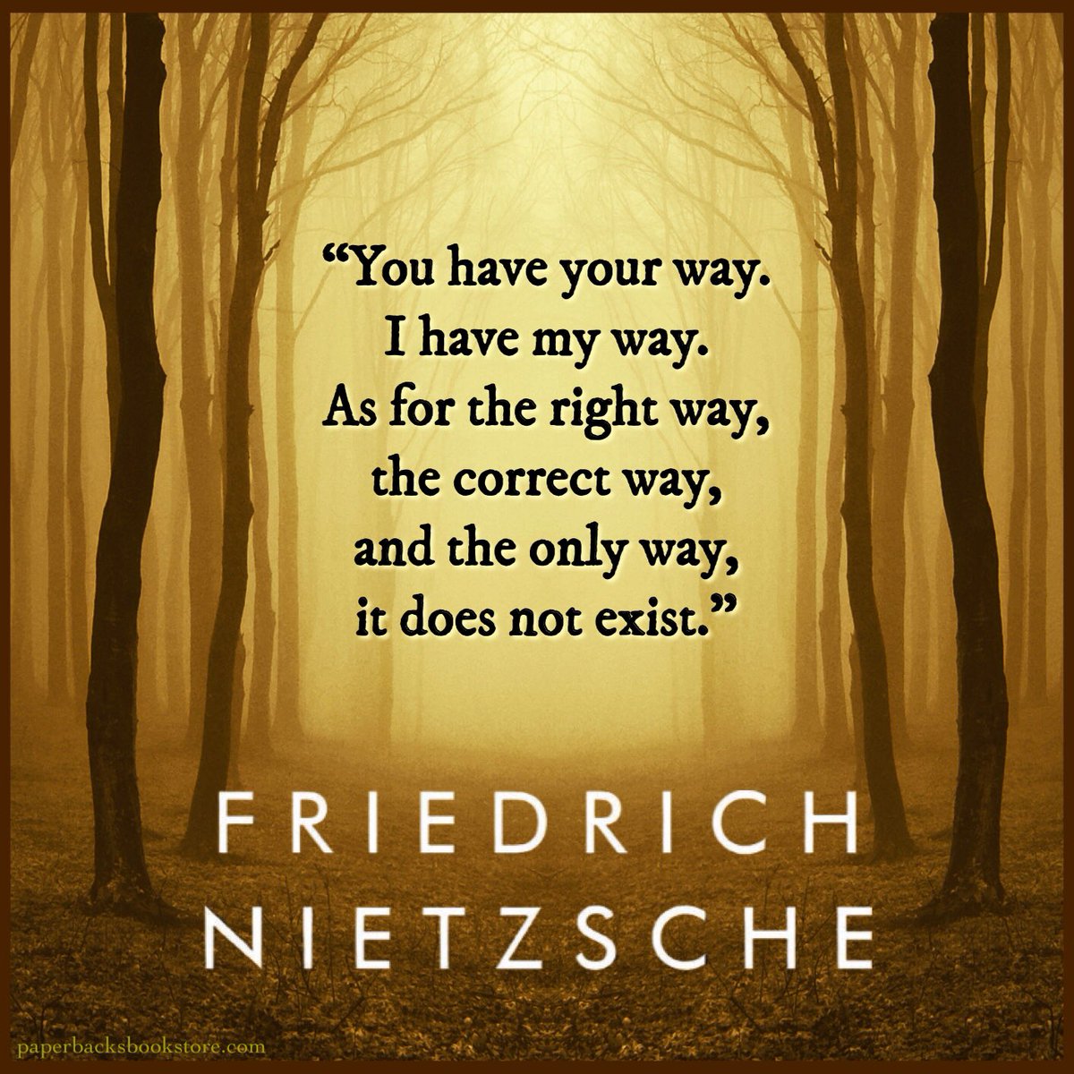 🖤
“You have your way. I have my way. As for the right way, the correct way, and the only way, it does not exist.” ~Friedrich Nietzsche

#FriedrichNietzsche #Nietzsche #philosopher #therightway #thecorrectway #theonlyway #literature #books #booksandart  #oldbooks #usedbookstore