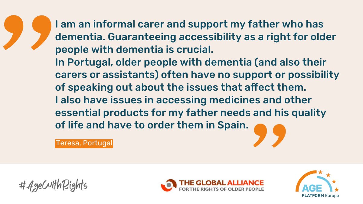 We've gathered testimonies from our Members on barriers to equally enjoying their rights. Follow #AgeWithRights & #EULeadsTheRally and support the global call for a UN convention by the @GAROP_Sec. It's time to leave no one behind. Teresa from Portugal shares her experience 👇