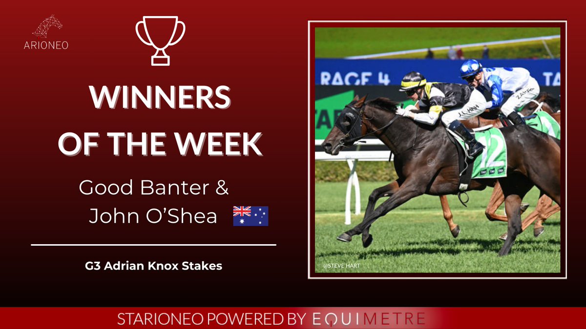 A round of applause for @JohnOSheaRacing and Good Banter for their victory in the Group 3 Adrian Knox Stakes race! 👏✨💥🏆 #Arioneo #Equimetre #empoweryourexpertise #horsedatascience