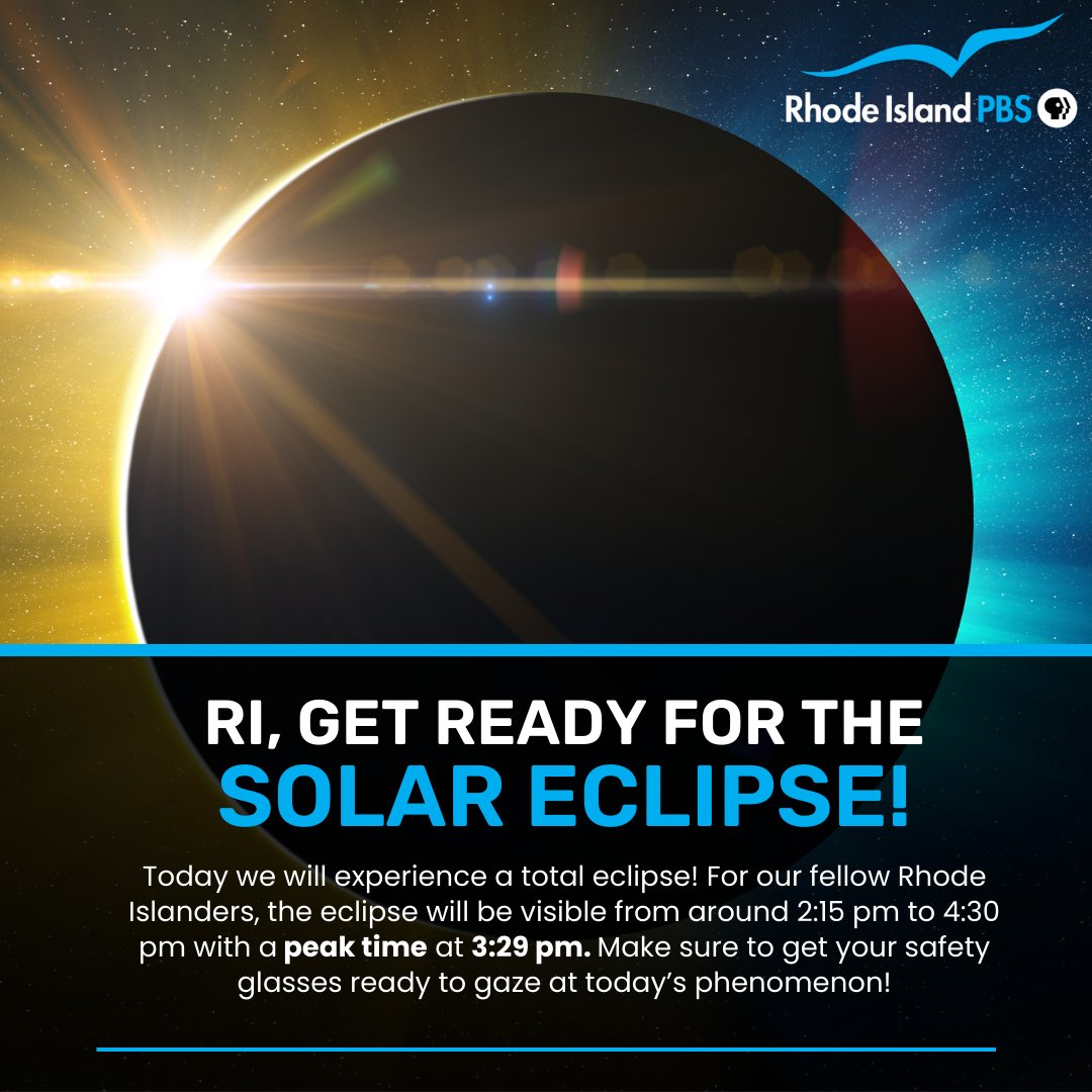 Today, Rhode Islanders will witness a solar eclipse that will result in 90% of the sun being covered by the moon at around 3:29 pm. Stay safe when staring at the eclipse and always wear your glasses when looking directly at it! 😎