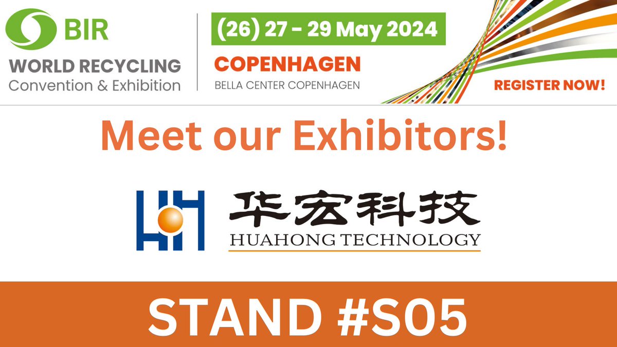BIRworld's tweet image. 🌏Meet Jiangsu Huahong Technology Stock Co., Ltd. at upcoming #BIRCopenhagen2024 and explore their renewable resource processing equipment♻️

📍Only a few stands left! Book yours today 👉👉 bir.org/bir-copenhagen… 

 #RecyclingIndustry #RecyclingSolutions #RecyclingTechnology♻️