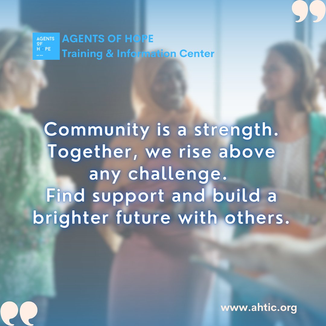 Community is a strength. Together, we rise above any challenge. 🤝 #CommunityPower
#Hope #Resilience #Empowerment #AgentsofHope #motivation