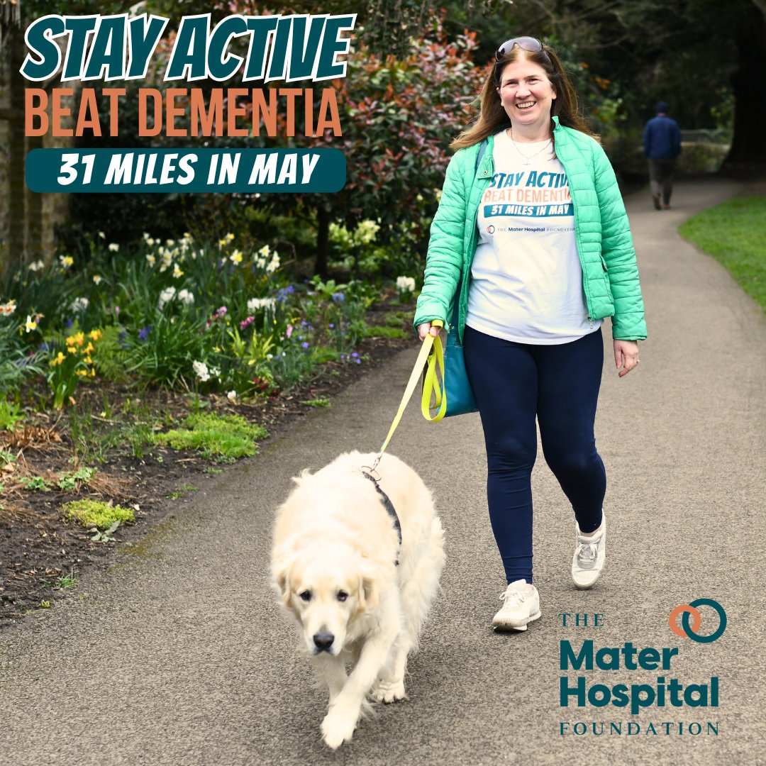 Will you take on our 31 Miles in May challenge and support dementia care in the Mater Hospital? It's a great opportunity for family members, friends, carers, and those who want to make a difference for people with dementia, to get out in the fresh air 1/2