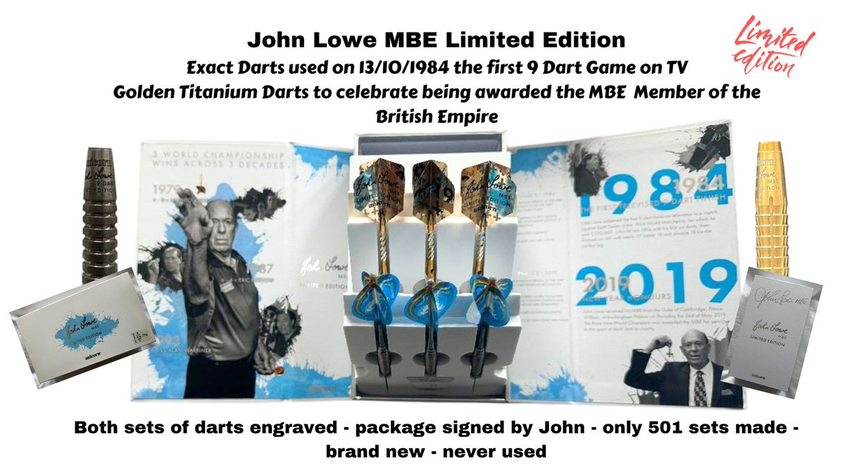 A true collectors item, a set of my limited edition darts, only 501 sets produced, original package, never used, signed by myself, available now, genuine offers considered.