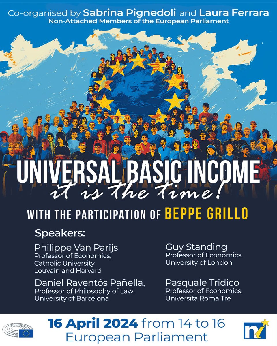 16 Aprile sarò a Bruxelles per parlare di #RedditoUniversale. Con me Philippe Van Parijs, Guy Standing, Daniel Raventos e Pasquale Tridico. #Ubi #BasinIncome #Bin info: beppegrillo.it/reddito-univer…