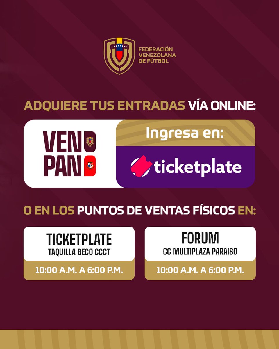 No te pierdas el segundo partido amistoso de nuestra #VinotintoFemenina ante Panamá 🇵🇦, hoy lunes 8 de abril a las 6:30 p.m. en el estadio Brígido Iriarte. Adquiere tus entradas 🎟️🎟️en: ✅ Online: ticketplate.com ✅ Puntos de ventas: - Taquilla de Ticketplate en Beco…