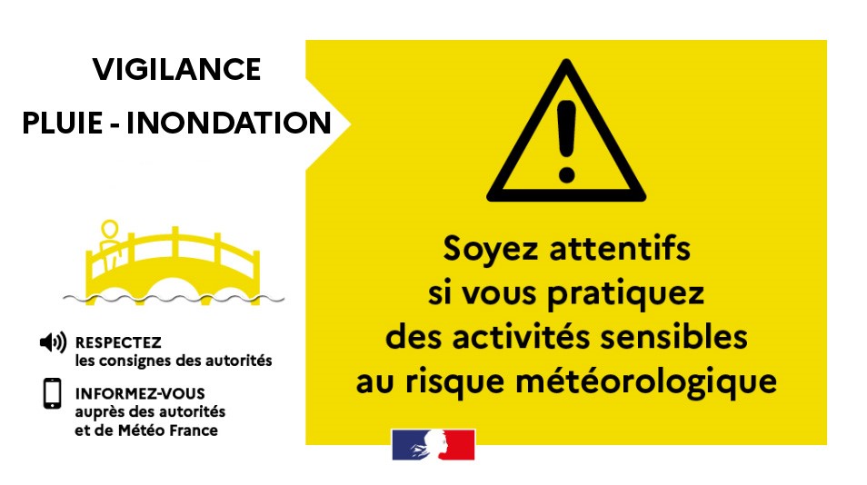 🟡 #Méteofrance vient de placer le tronçon Marne de Condé à Charenton en vigilance jaune pour risque de débordement. ⚠️Limitez vos déplacements, ne vous engagez pas sur une voie immergée, éloignez-vous des cours d'eau. Plus d'infos : vigicrues.gouv.fr