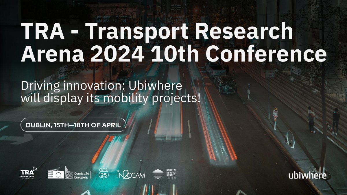 🚘 @ubiwhere is ready for the ride: we will present mobility projects at TRA 2024 - Transport Research Arena! 💡 📅 From the 15th to the 18th of April, Ubiwhere will be at @TRA_Conference 2024 at RDS, Dublin, to present our projects: Route 25 and IN2CCAM. Join us! ✌